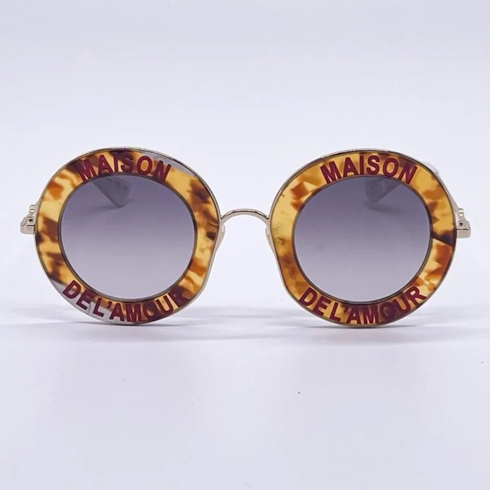 New - Gucci Brown New Gg0113s 010 Round Metal Sunglasses